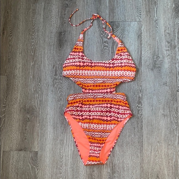 Aerie ladies size large long mono kini One Piece in Orange and Pink high waist - Picture 1 of 7